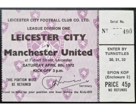 1971-72 LEICESTER CITY V&nbsp; MANCHESTER UNITED TICKET
Good condition
Ref DT