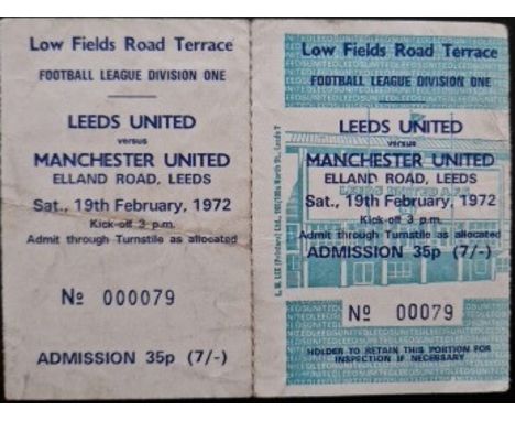 1971-72 LEEDS UNITED V MANCHESTER UNITED VERY RARE UNUSED TICKET
Slight fold
Ref SM