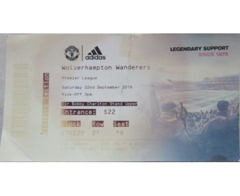 2018-19 MANCHESTER UNITED V WOLVERHAMPTON WANDERERS TICKET
Ref KJ
