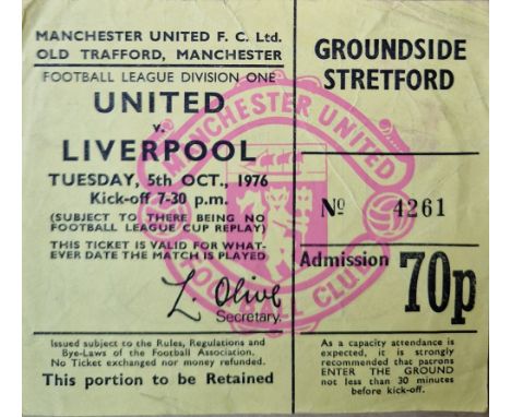 1976-77 MANCHESTER UNITED V LIVERPOOL TICKET
Folds
Ref SR