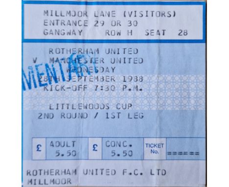 1988-89 ROTHERHAM UNITED V MANCHESTER UNITED LEAGUE CUP TICKET
Folds
Ref SR