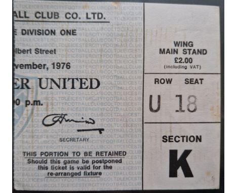 1976-77 LEICESTER CITY V MANCHESTER UNITED TICKET
Slight fold &amp; slight mark
Ref SM