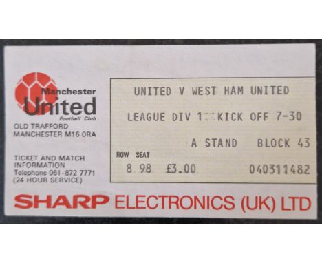 1982-83 MANCHESTER UNITED V WEST HAM UNITED TICKET
Season noted on back
Ref MS