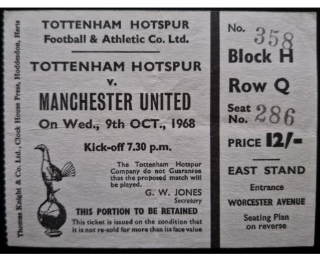 1968-69 TOTTENHAM HOTSPUR V MANCHESTER UNITED TICKET
Slight fold
Ref SM