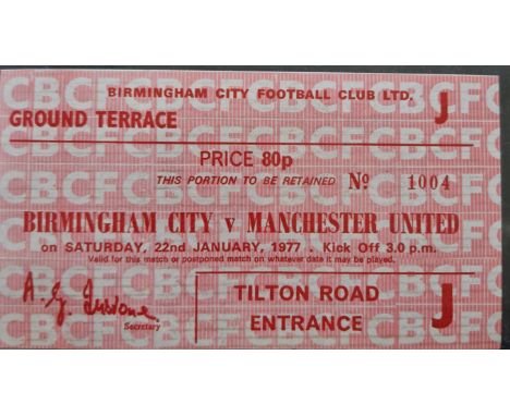 1976-77 BIRMINGHAM CITY V MANCHESTER UNITED TICKET
Slight fold
Ref SM