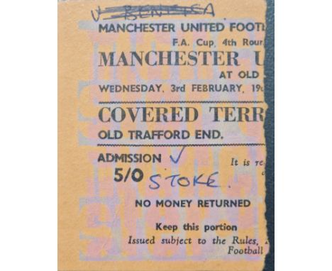 1964-65 MANCHESTER UNITED V STOKE CITY FA CUP 4TH ROUND TICKET
Writing on ticket
Ref DT