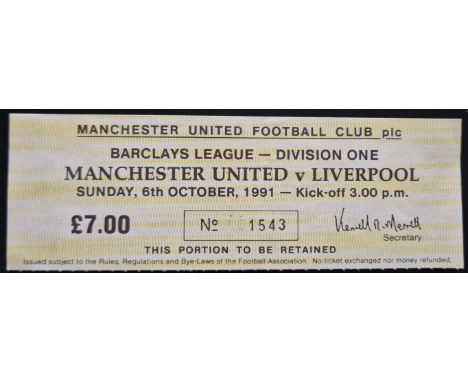 1991-1992 MANCHESTER UNITED V LIVERPOOL TICKET
Slight fold
Ref SM