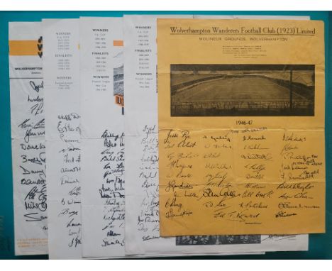 VINTAGE WOLVERHAMPTON WANDERERS OFFICIAL PRINTED AUTOGRAPH SHEETS X 5
All fair / good for age
Ref KJ