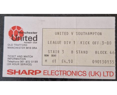 1982-83 MANCHESTER UNITED V SOUTHAMPTON TICKET
Season noted on back in pencil &amp; very slight fold
Ref MS