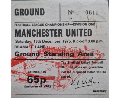 1975-76 SHEFFIELD UNITED V MANCHESTER UNITED TICKET
Good condition
Ref SM