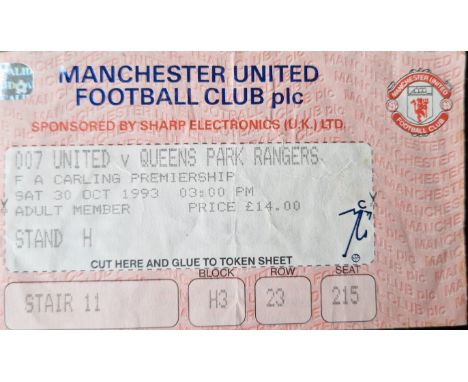 1993-94 MANCHESTER UNITED V QUEENS PARK RANGERS TICKET
Folds
Ref SM