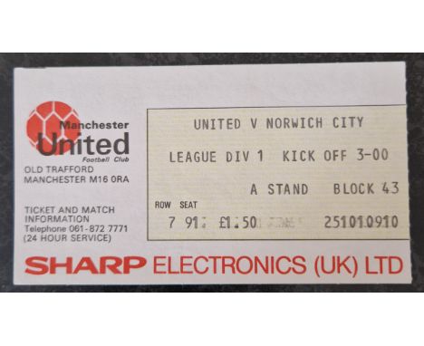 1982-83 MANCHESTER UNITED V NORWICH CITY TICKET
Season noted on back
Ref MS