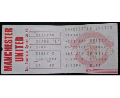 1972-73 MANCHESTER UNITED V WEST HAM UNITED TICKET
Good condition
Ref SM