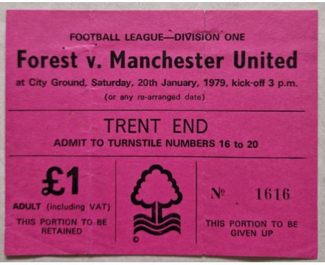 1979-80 NOTTINGHAM FOREST V MANCHESTER UNITED UNUSED TICKET
Staple holes &amp; fold
Ref DT