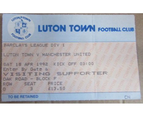 1991-92 LUTON TOWN V MANCHESTER UNITED TICKET
Slight fold
Ref SR