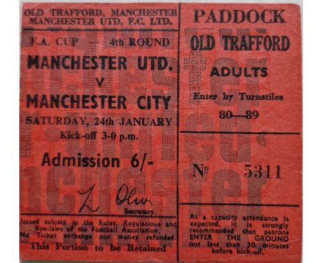1969-70 MANCHESTER UNITED V MANCHESTER CITY FA CUP 4TH ROUND TICKET
Ref DT