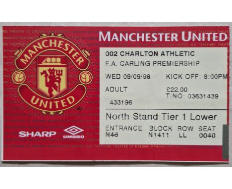 1998-99 TREBLE WINNING SEASON MANCHESTER UNITED V CHARLTON ATHLETIC TICKET
Fold
Ref DT