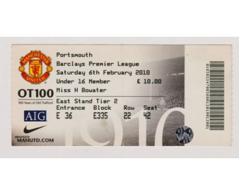 2009/10 MANCHESTER UNITED V PORTSMOUTH TICKET
Ref. T.