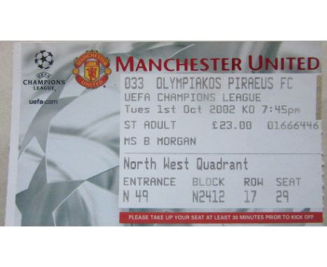 2002-03 MANCHESTER UNITED V OLYMPIICKOS PIRAEUS CHAMPIONS LEAGUE TICKET
Ref KJ