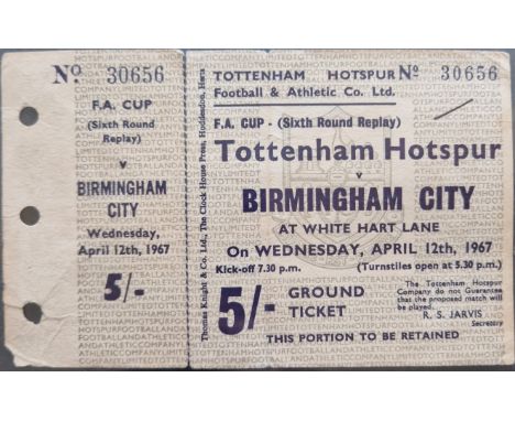 1966-67 TOTTENHAM V BIRMINGHAM CITY FA CUP 6TH ROUND REPLAY UNUSED TICKET
Very slight agr related wear
Ref SM