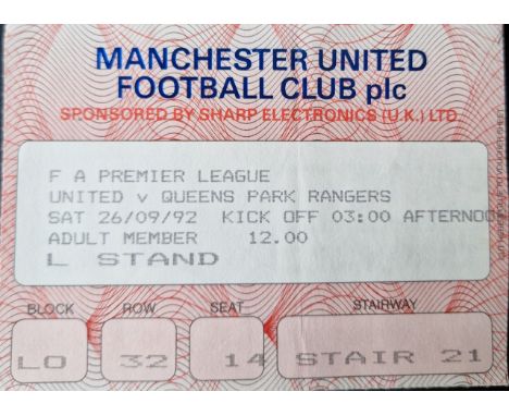 1992-93 MANCHESTER UNITED V QUEENS PARK RANGERS TICKET
Good condition
Ref SM