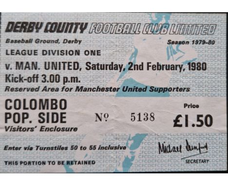 1979-80 DERBY COUNTY V MANCHESTER UNITED TICKET
Slight fold
Ref SM