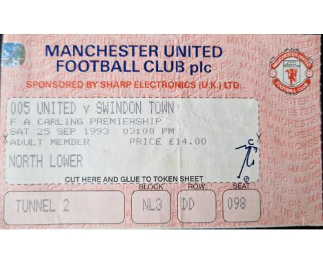 1993-94 MANCHESTER UNITED V SWINDON TOWN TICKET
Fold
Ref SM