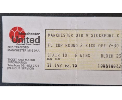 1978-79 MANCHESTER UNITED V STOCKPORT COUNTY LEAGUE CUP TICKET
Slight fold
Ref MS