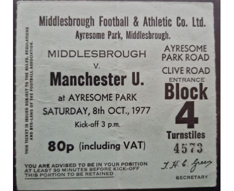 1977-78 MIDDLESBROUGH V MANCHESTER UNITED TICKET
Slight fold
Ref SM