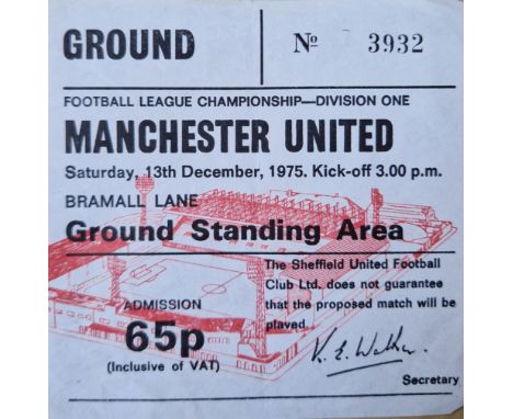 1975-76 SHEFFIELD UNITED V MANCHESTER UNITED TICKET
Slight fold
Ref SR
