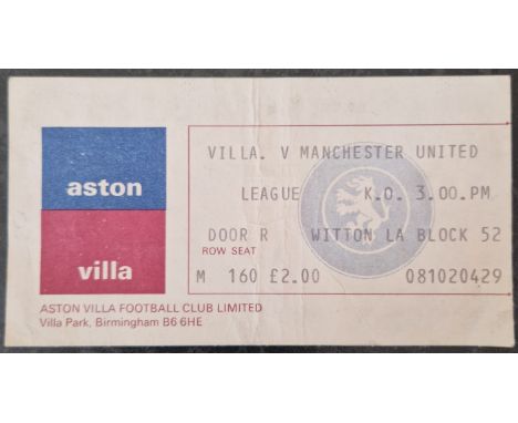 1976-77 ASTON VILLA V MANCHESTER UNITED TICKET
Slight fold, season noted on rear in pencil
Ref MS