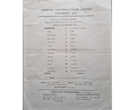 1970-71 ARSENAL V TOTTENHAM HOTSPUR SOUTH EAST COUNTIES LEAGUE CUP SEMI-FINAL
Single sheet programme with folds
Ref NZ