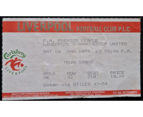 1992-93 LIVERPOOL V MANCHESTER UNITED TICKET
Slight folds
Ref SM