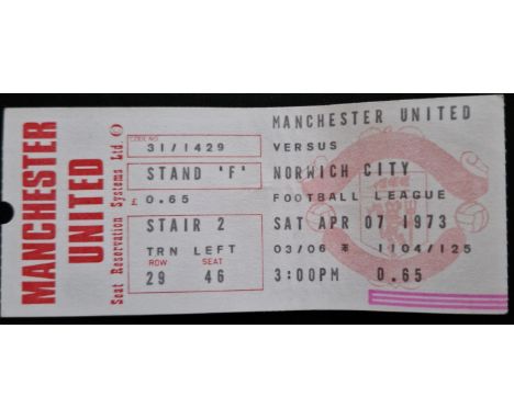 1972-73 MANCHESTER UNITED V NORWICH CITY TICKET
Good condition
Ref SM