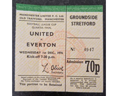 1976-77 MANCHESTER UNITED V EVERTON LEAGUE CUP QTR FINAL TICKET
Slight folds
Ref MS