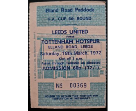 1971-72 LEEDS UNITED V TOTTENHAM HOTSPUR FA CUP 6TH ROUND TICKET
Very slight fold
Ref SM