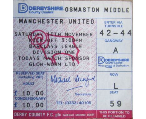 1990-91 DERBY COUNTY V MANCHESTER UNITED TICKET
Ref SR