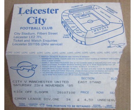 1985-86 LEICESTER CITY V MANCHESTER UNITED TICKET
Some paper loss along edge
Ref SR