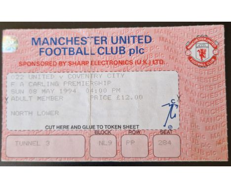 1993-94 MANCHESTER UNITED V COVENTRY CITY TICKET
Fold
Ref MS
