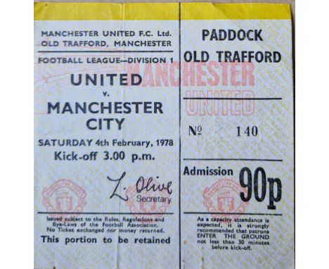 1977-78 MANCHESTER UNITED V MANCHESTER CITY TICKET
Folds
Ref SR