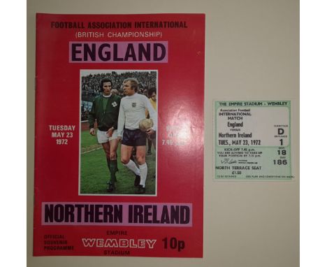 1972 ENGLAND V NORTHERN IRELAND PROGRAMME &amp; TICKET
England v Northern Ireland 1972 British International Championship pro
