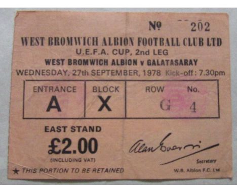 1978-79 WEST BROMWICH ALBION V GALATASARAY UEFA CUP TICKET
Slight folds
Ref MH