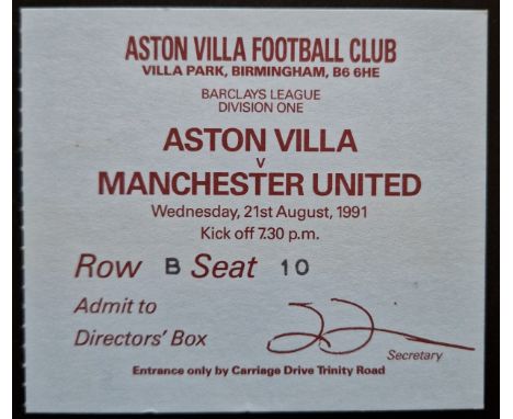 1991-92 ASTON VILLA V MANCHESTER UNITED DIRECTORS BOX TICKET
Good condition
Ref SM