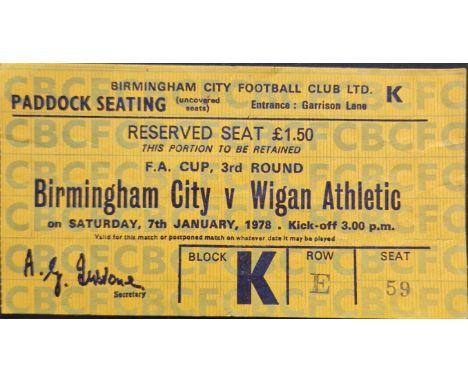 1977-78 BIRMINGHAM CITY V WIGAN ATHLETIC FA CUP TICKET
Slight fold
Ref SM