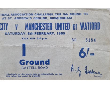 1968-69 BIRMINGHAM CITY V MANCHESTER UNITED FA CUP TICKET
Folds
Ref DT