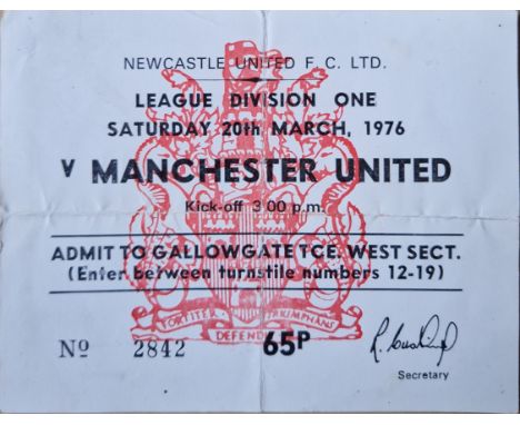 1975-76 NEWCASTLE UNITED V MANCHESTER UNITED TICKET
Folds
Ref SR