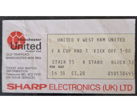 1982-83 FA CUP 3RD ROUND MANCHESTER UNITED V WEST HAM UNITED TICKET
Folds&nbsp;
Ref MS