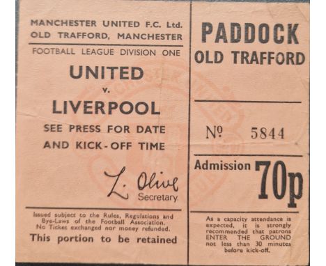 CIRCA 1972 MANCHESTER UNITED V LIVERPOOL TICKET
Slight fold
Ref DT