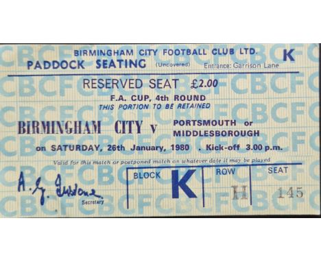 1979-80 BIRMINGHAM CITY V MIDDLESBROUGH FA CUP TICKET
Slight folds
Ref SM