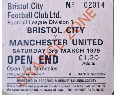 1978-79 BRISTOL CITY V MANCHESTER UNITED TICKET
Folds &amp; small tear
Ref SR
